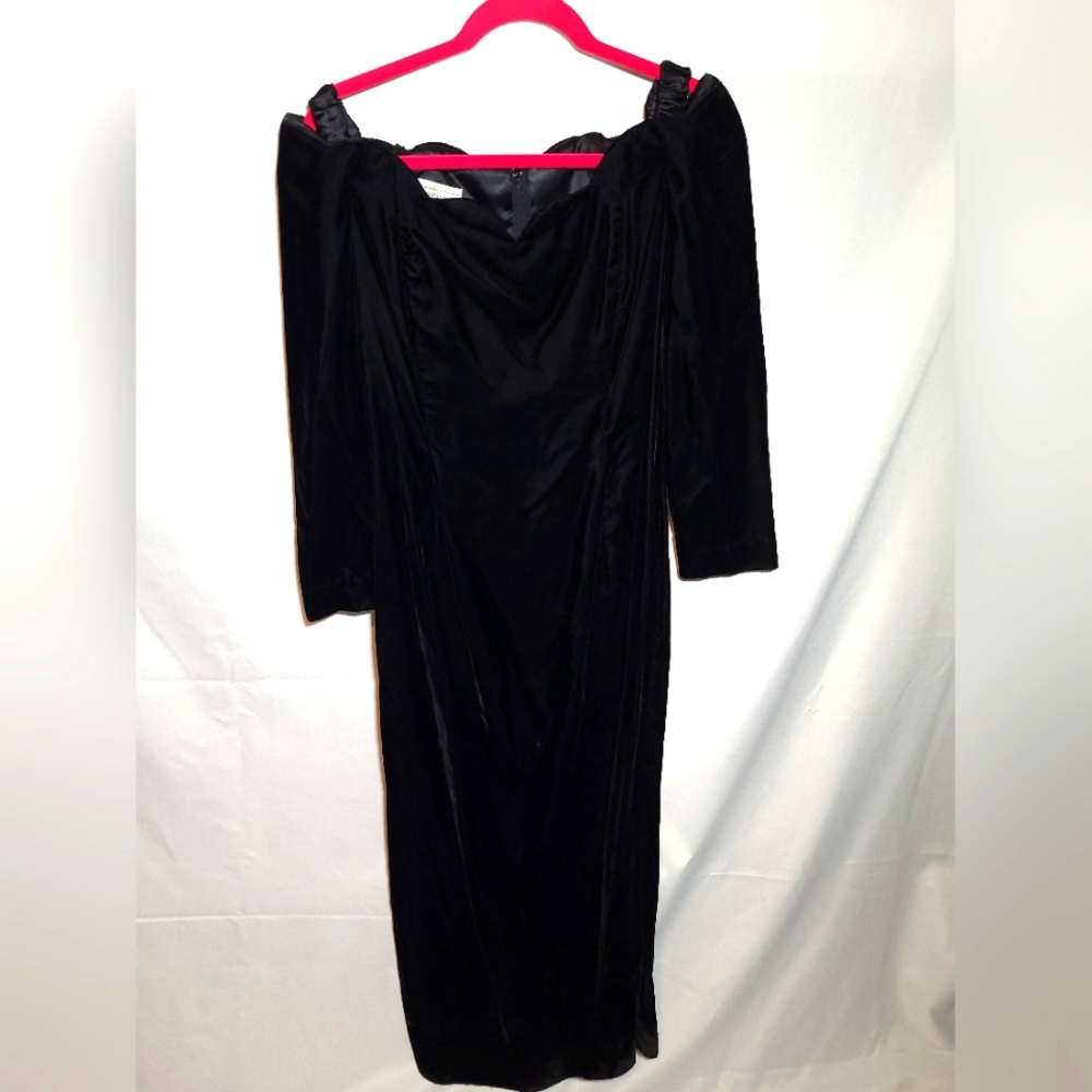Vtg 80s Jessica McClintock Bridal Off Shoulder Sweetheart Neck Velvet Dress